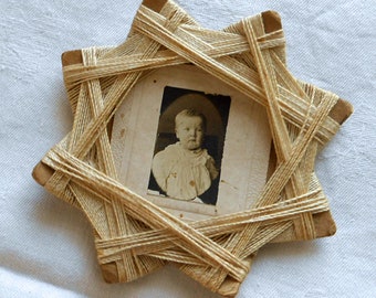 Antique Sepia Baby Photo 8 Pt Star Paper Frame Rare Prim Kansas Hand Crafted Keepsake