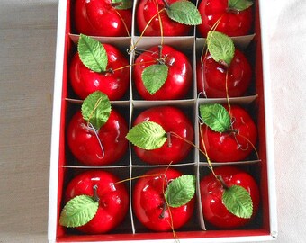 Christmas Apples Ornaments 12 Vintage Sears Cottagecore Finds in Storage Box