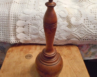 TURNED WOOD FINIAL Antique Pecan Newel Post Pedestal Top Paperweight Unique Restoration Find Ringed Grooved 9" h by 3" Industrial Upcycled