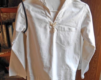 Boy's Sailor Shirt Pullover Middy Cotton Twill Collar Sleeves Vintage Maybe 6-8 yrs old