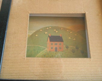 Framed Farm Print Rural Scene Grazing Sheep 9 x 8 Shadowbox Art English Artist Wiscombe