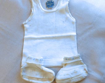 Summer Infant Shirt & Booties 1940s Cotton Button Sleeveless Washable Wear