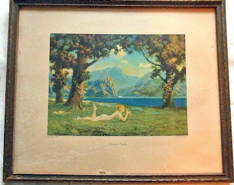 1920s Elysian Fields Atkinson Fox Framed Print Wind Blown Scene Antique Art Deco