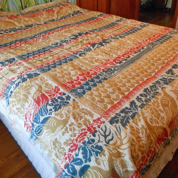 Linsey Woolsey Coverlet Antique Woven Overshot Homespun Wool & Cotton Rare