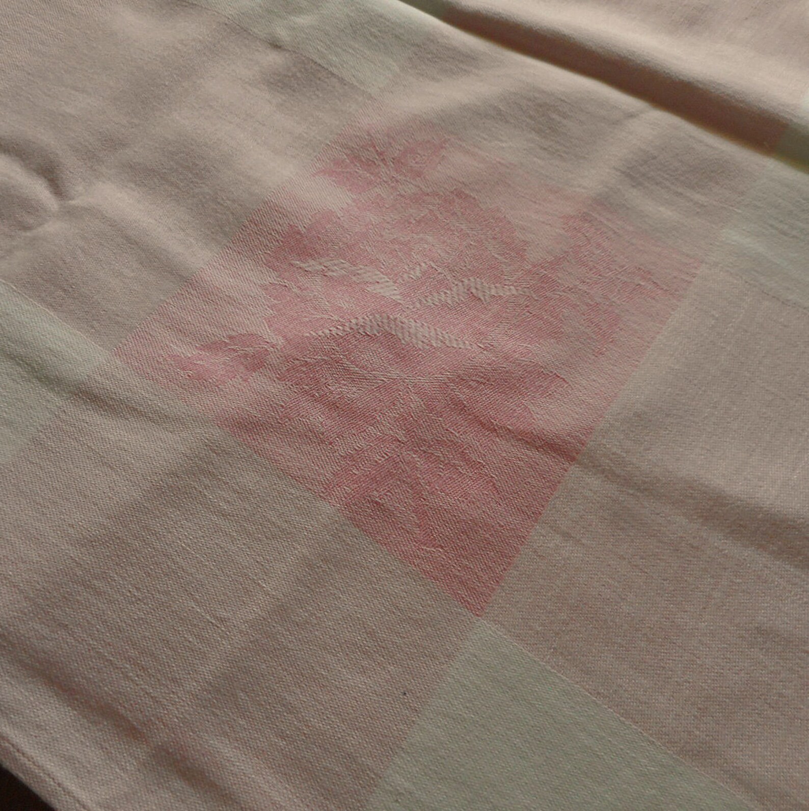 Pretty PINK ROSES DAMASK Tablecloth Woven Stripes White | Etsy