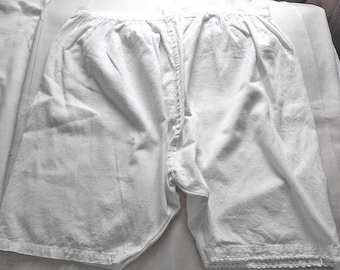 Edwardian Bloomers Knickers Cotton Shorts Button Opening Loose Fit Antique Hand Sewn
