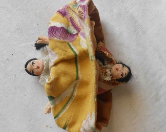 Topsy Turvy Doll Hand-Painted Vintage Folk Art Reversible Girl Spain or Mexico