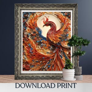 Digital Art Poster, Phoenix of Rebirth, Fiery Mythical Bird, 5:4 Ratio Download, Wall Art, Fantasy Decor, Mythical Creature, Vertical Art
