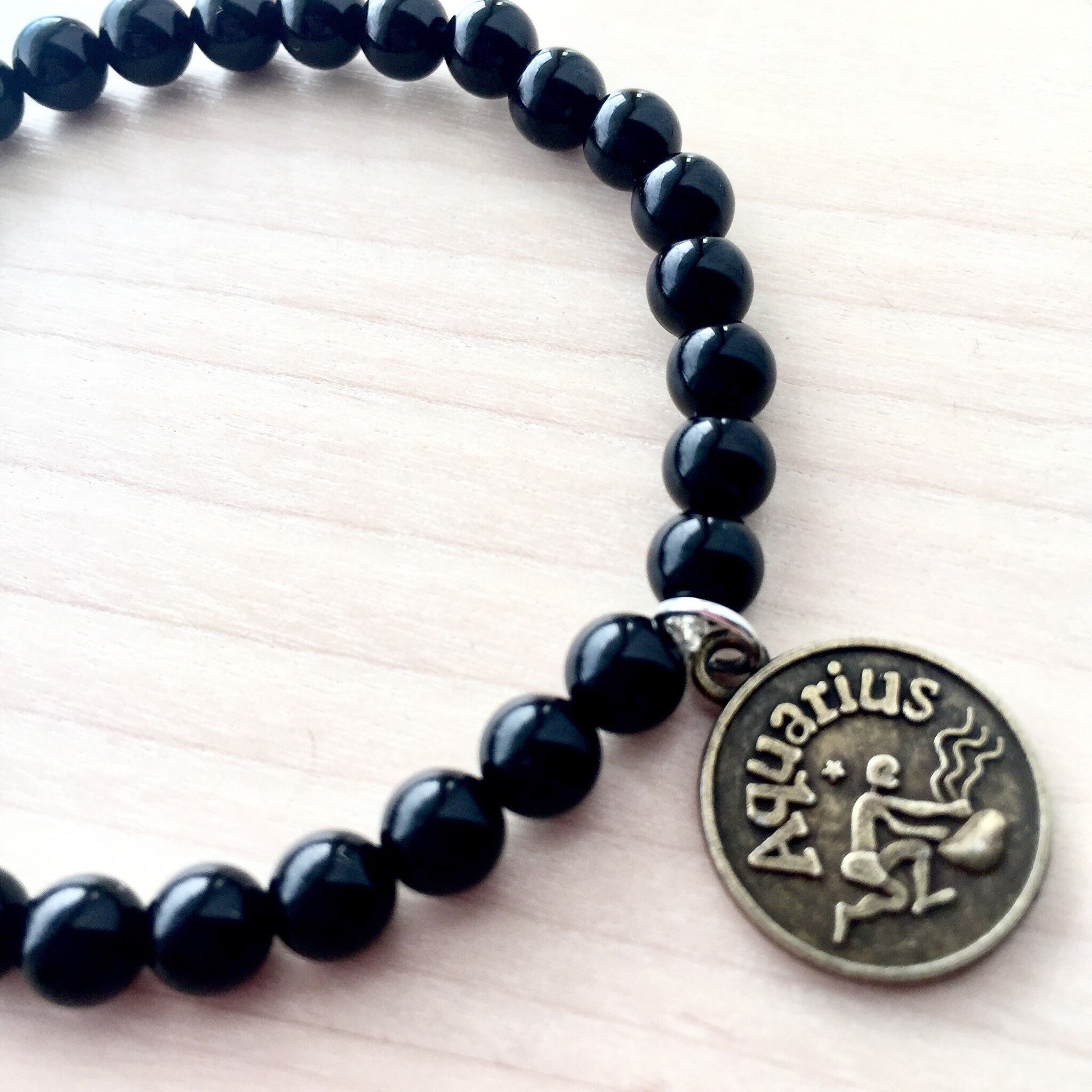 Aquarius stretch bracelet Onyx gemstone Bracelet Unisex Etsy