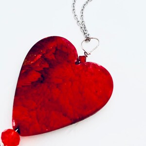 Red Heart pendant necklace, silver plated chain with heart, gifts for a loved one, statement heart necklace, meaningful necklace gifts