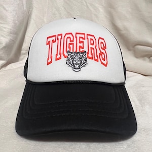 YOUTH Tigers Puff Embroidered Trucker Hat – Orange & White Mesh Cap | Retro Sports Style | Game Day Gear