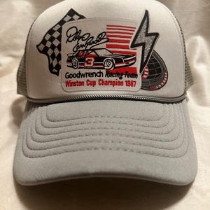 Vintage Racing Trucker Hat – “The Intimidator” Retro Style Snapback – Dale Earnhardt 1987 DTF Patch Cap