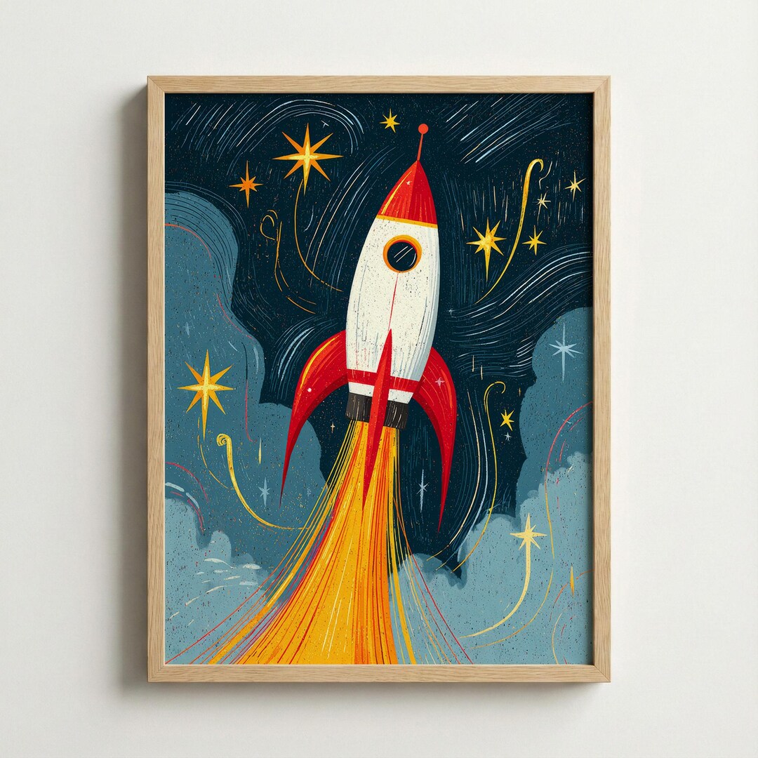 Rocket Wall Art for Kids, Space Nursery Decor, Kids Room Rocket Poster ...