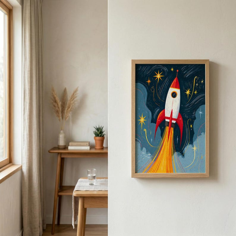 Rocket Wall Art for Kids, Space Nursery Decor, Kids Room Rocket Poster ...