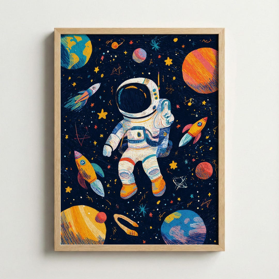Space Nursery Wall Art, Astronaut Poster for Kids Room, Galaxy Print ...