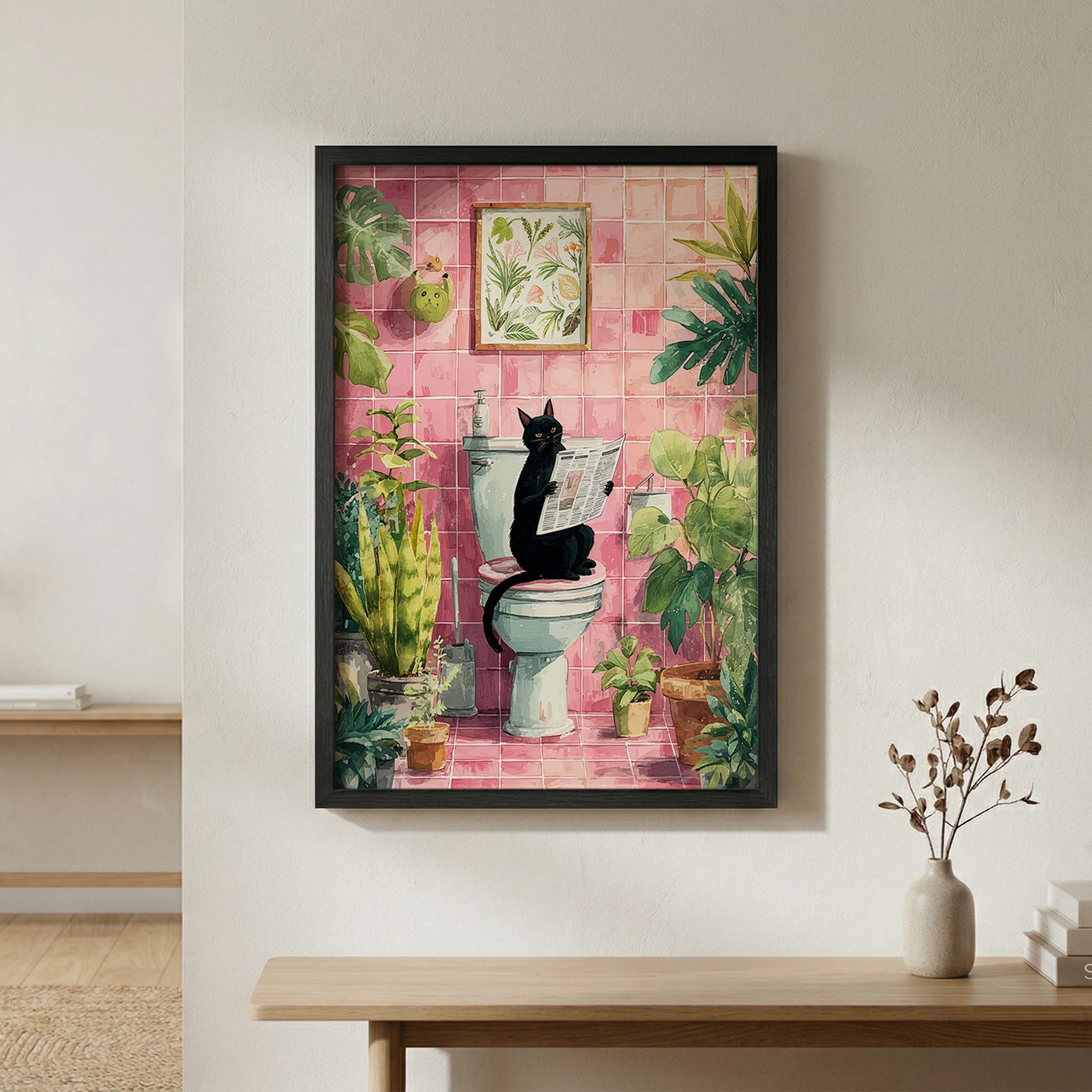 Funny Cat Wall Art, Black Cat Toilet Print, Maximalist Bathroom Decor ...