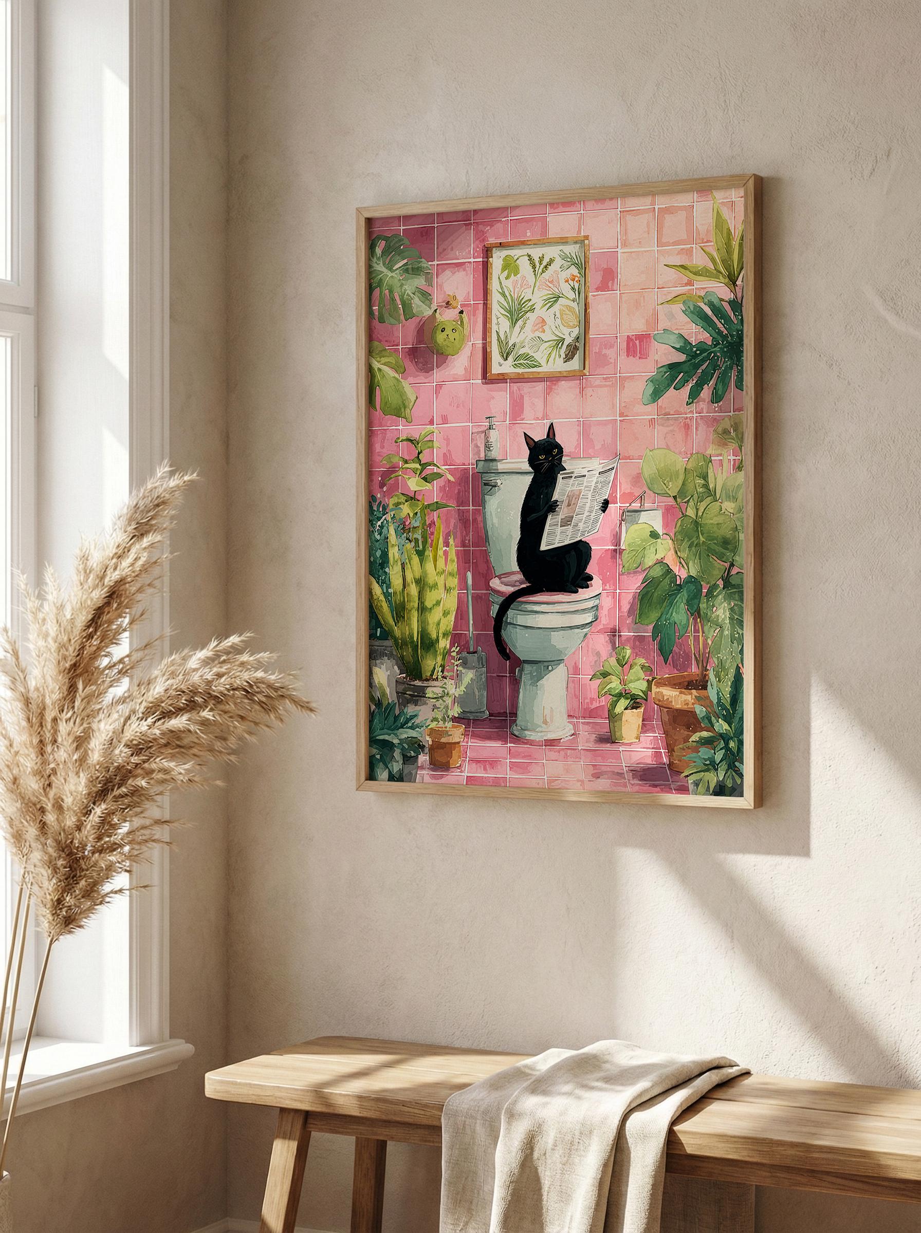 Funny Cat Wall Art, Black Cat Toilet Print, Maximalist Bathroom Decor ...