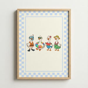 Cute Duck Wall Art, Funny Goose Poster, Beach Animal Print, Nursery Decor, Kids Room Art, Summer Coastal Wall Art