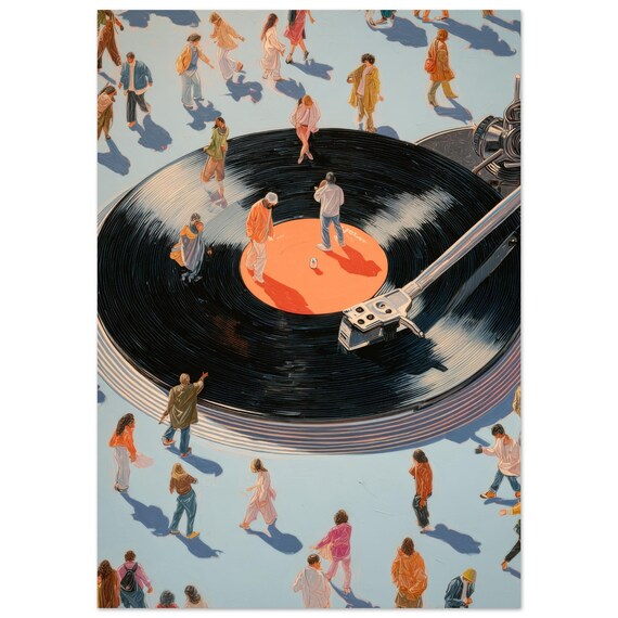Surreal Vinyl Record Plaza Art | Modern Music Lover Illustration