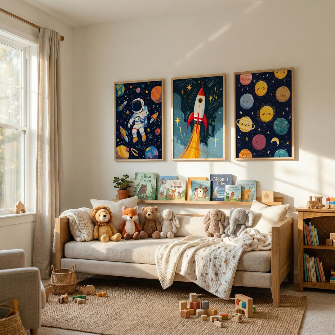 Space Wall Art Set of 3, Kids Room Decor, Rocket Astronaut Planets ...