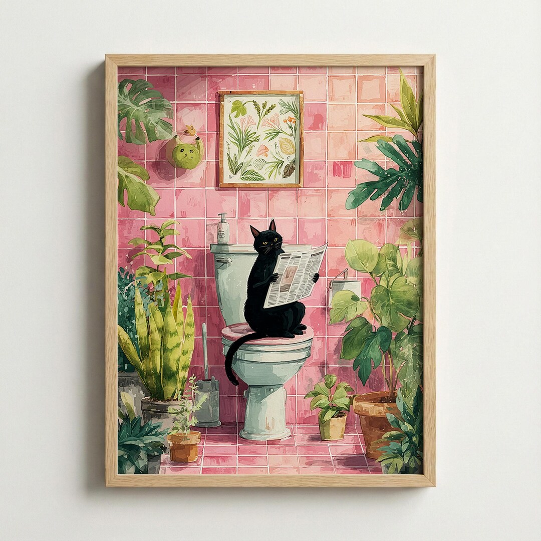 Funny Cat Wall Art, Black Cat Toilet Print, Maximalist Bathroom Decor ...