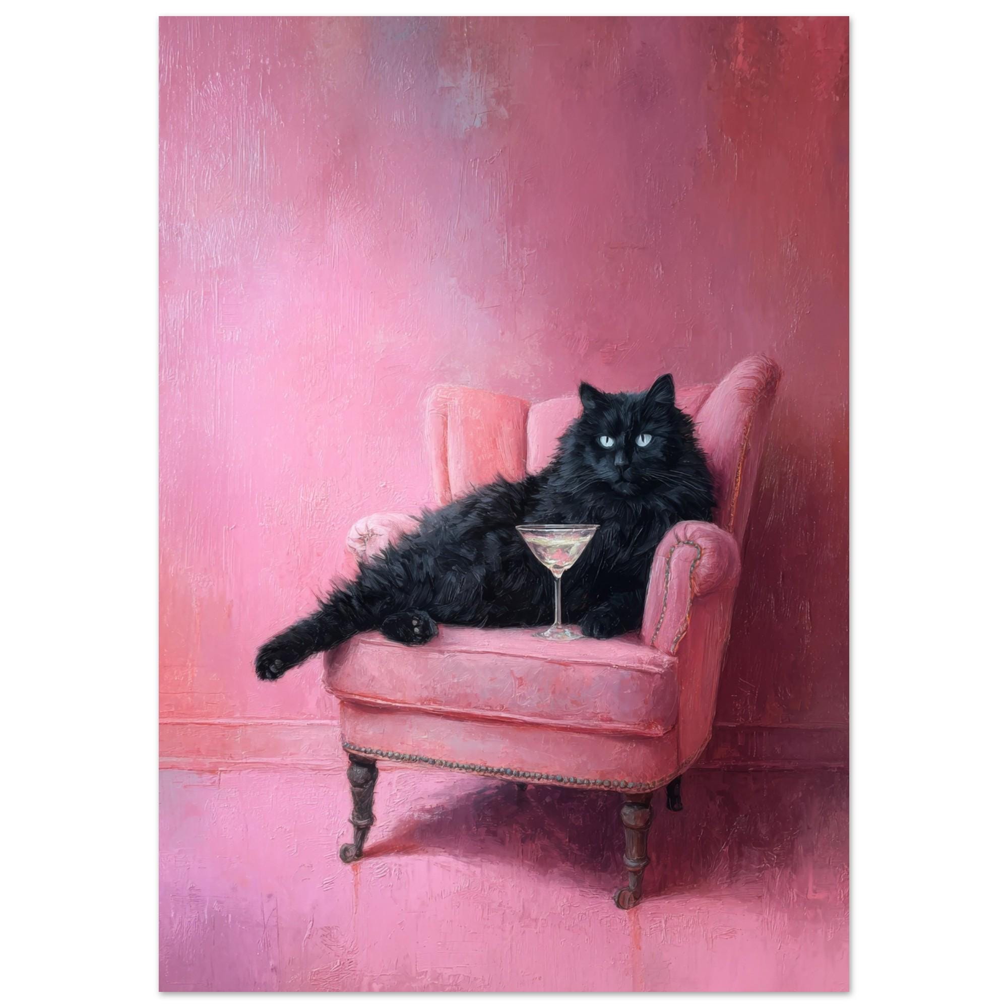 Black Cat Wall Art Pink Aesthetic Poster, Cute Cat Print, Girly Room ...