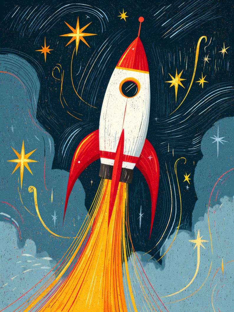 Rocket Wall Art for Kids, Space Nursery Decor, Kids Room Rocket Poster ...