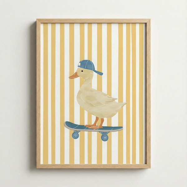 Skater Ente Poster, Skateboarding Tier Wandkunst, niedliches Kinderzimmer Dekor, lustige Ente Poster, Kinderzimmer Dekor, Jungen Zimmer Dekor