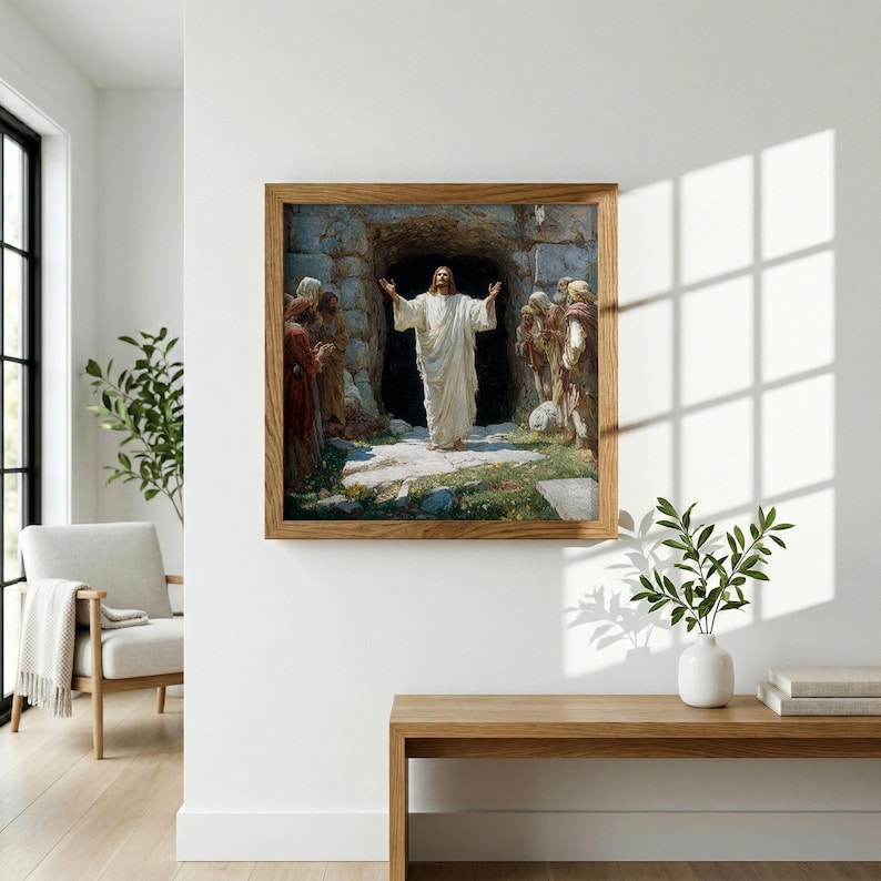 Jesus Resurrection Wall Art, Empty Tomb Print, Christian Easter Decor ...