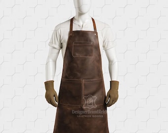 Brown Leather Welding Apron for Men: Adjustable Fit, Personalized Option