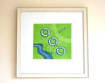 THORNBOROUGH HENGES lino print yorkshire archaeology prehistoric neolithic monument