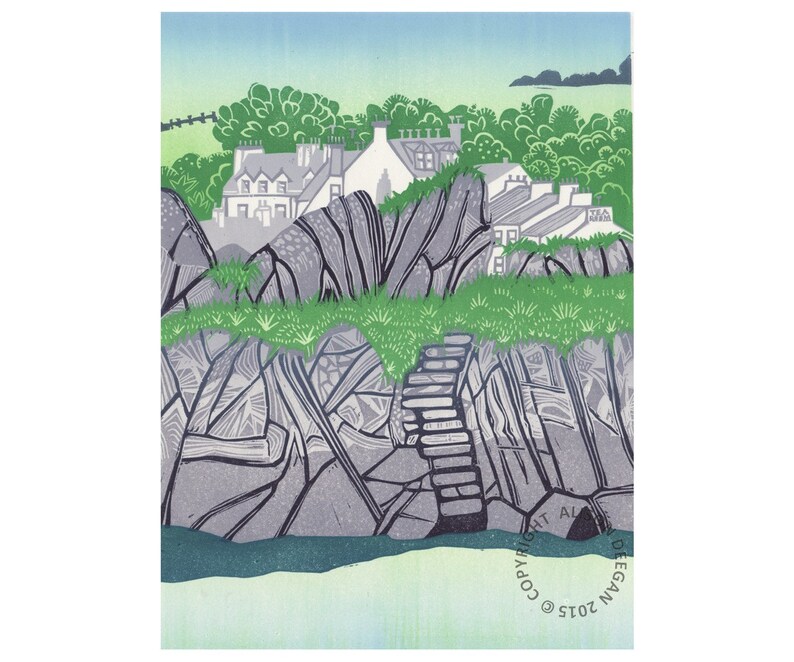 PORTPATRICK HARBOUR Lino Print Lino Cut Scotland Sea Rock Etsy UK