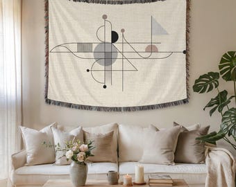 Wandtapijt met abstracte geometrische lijnen en stoffen muurkunst – Premium geweven moderne minimal art voor interieurdecoratie, strak, gezellig cadeau