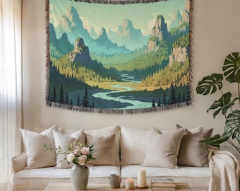 Vintage Mountain Landscape Wall Tapestry & Fabric Wall Art – Premium Woven Nature Art for Home Decor, Rustic Mountain Scene Cozy Gift