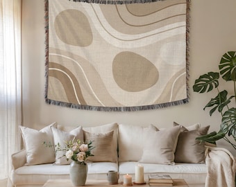 Boho Pebble Pattern Wall Tapestry & Fabric Wall Art – Premium Woven Vintage Home Decor for Earthy Neutral Bohemian Interiors