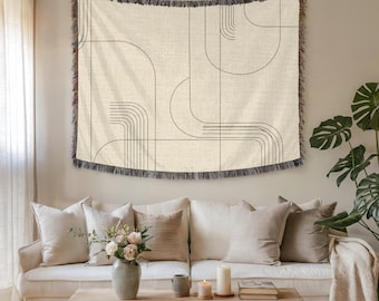 Minimalistische lijnkunst wandtapijten en stoffen muurkunst – Premium geweven modern geometrisch ontwerp voor woondecoratie, eigentijds gezellig cadeau