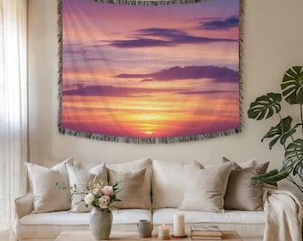 Wandtapijt zonsondergang hemel en stoffen muurkunst – Premium geweven natuurhuisdecoratie, gezellig schilderachtig cadeau