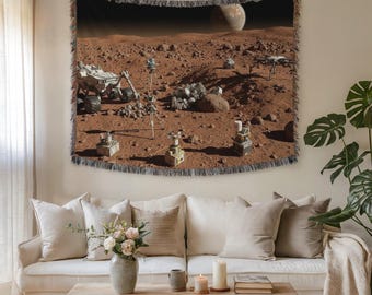 Mars Exploration Sci-Fi Wandteppich & Stoff Wandkunst - Premium gewebte Vintage Wohnkultur für futuristische Weltraum-Interieurs