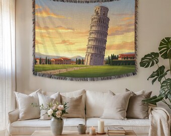Scheve toren van Pisa Wandtapijt en stoffen muurkunst – Premium geweven Italiaanse monumentale kunst voor interieur, tijdloos reisgezellig cadeau