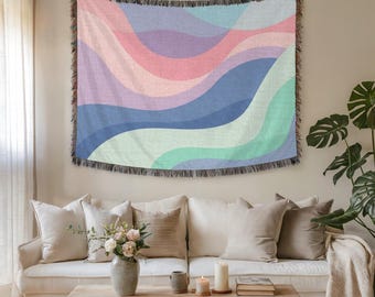 Abstracte kleurrijke golvende kunst wandtapijten en stoffen muurkunst – Premium geweven modern abstract ontwerp voor interieur, levendig gezellig cadeau