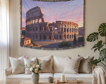 Colosseum Sunset Rome Wall Tapestry & Fabric Wall Art – Premium Woven Vintage Home Decor for Italian Travel Aesthetic