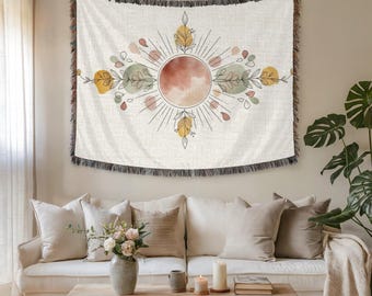Celestial Moon-mandala wandtapijt en stoffen muurkunst – Minimalistisch bohodecor, zacht maanesthetisch interieur