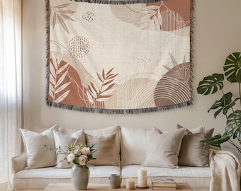 Arazzo da parete astratto boho e decorazione murale in tessuto - Toni neutri della terra, arredamento per la casa moderno e minimalista, regalo in tessuto estetico beige e terracotta