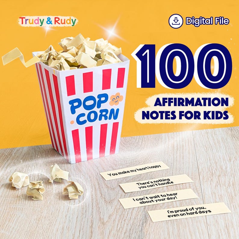 Popcorn Affirmationskarten • Süße positive Botschaften für Kinder in Popcornbox • Hinweise • Selbstvertrauen • Lustige Geschenkidee Bild 1