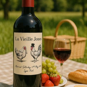 Personalised La Vieille Ferme Chicken Wine Label - Perfect for Weddings, Engagements, Birthdays