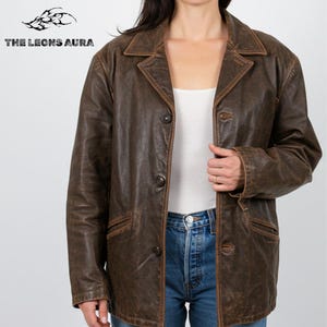 Brown Real Leather Oversized Jacket: Retro Vintage Style