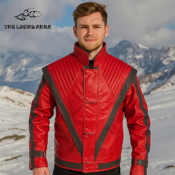 Thriller Style Red Halloween Leather Jacket: Michael Jackson