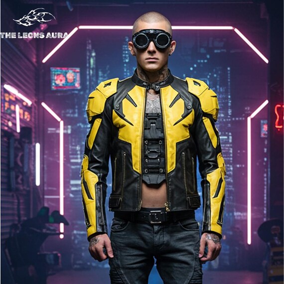 Yellow & Black Leather Cafe Racer Jacket: Moto Style