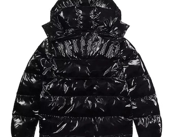 Chaqueta acolchada con capucha negra Trapstar para hombre, ligera y brillante, ropa de calle para invierno.