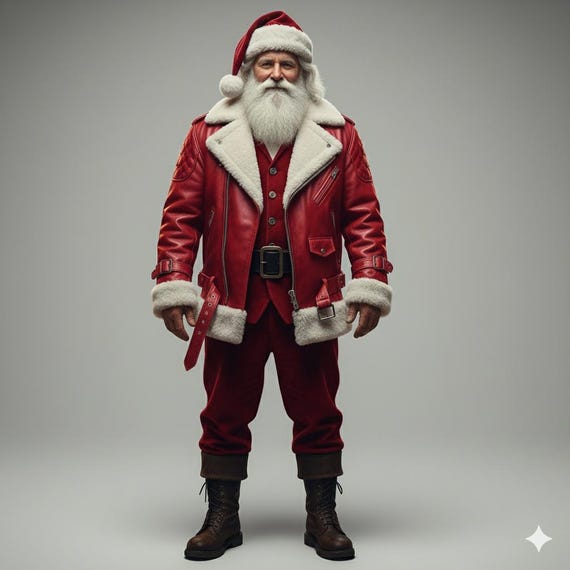 Shearling Leather Santa Jacket - Aviator Christmas Cosplay Outfit